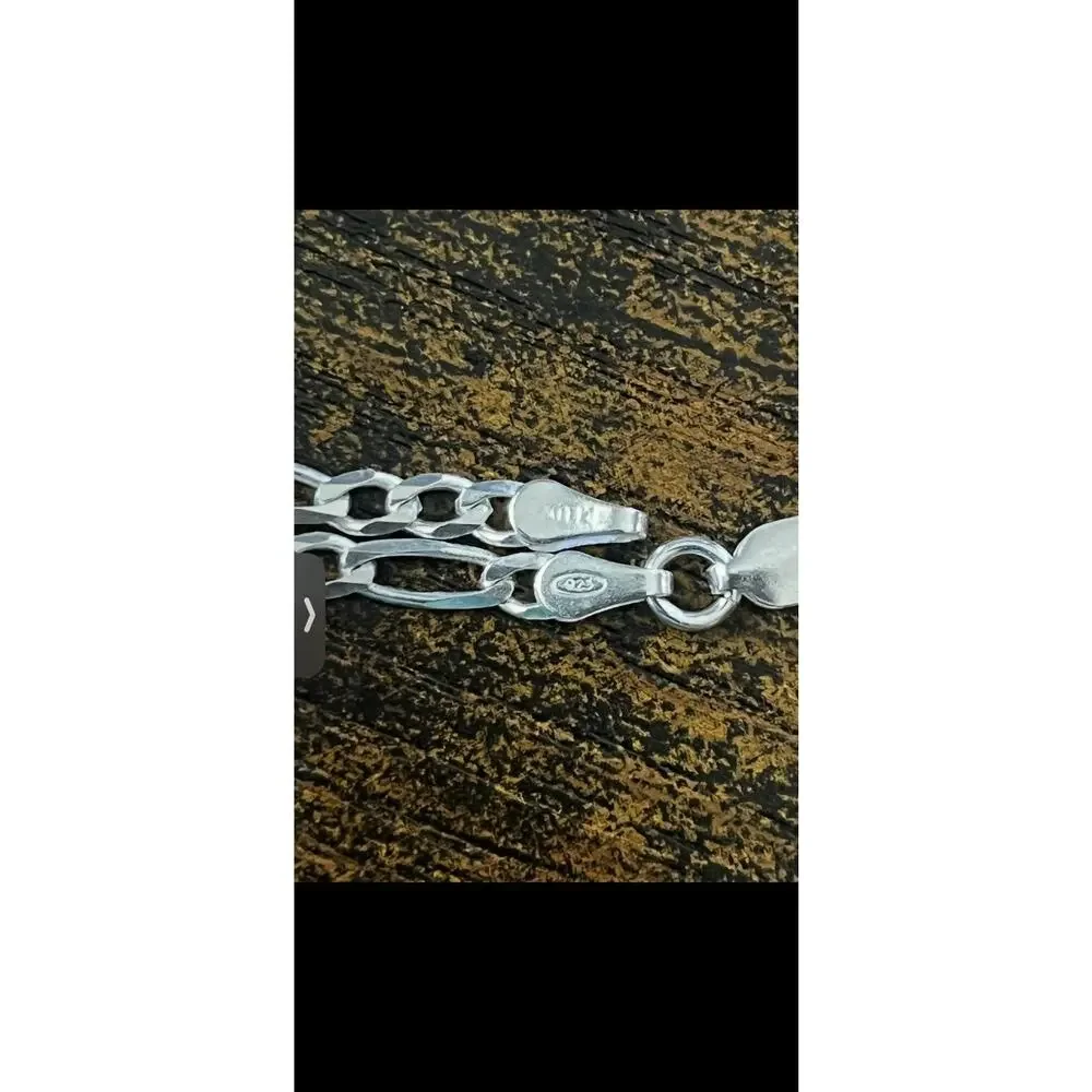925 Sterling Silver Figaro Chain Bracelet 7 in Lobster Clasp Signed